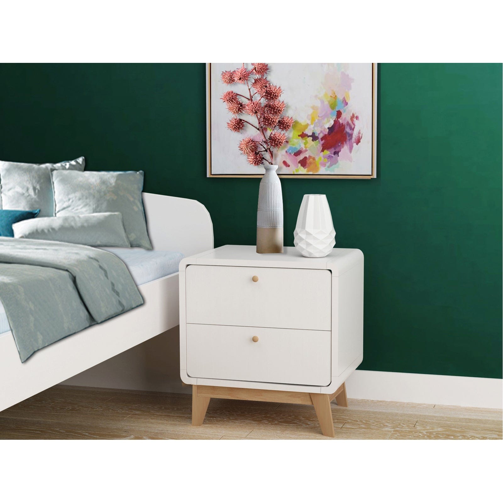 Dorel Home Noptiera din pal si MDF cu 2 sertare, Cassie Alb / Stejar, l51xA39xH53 cm