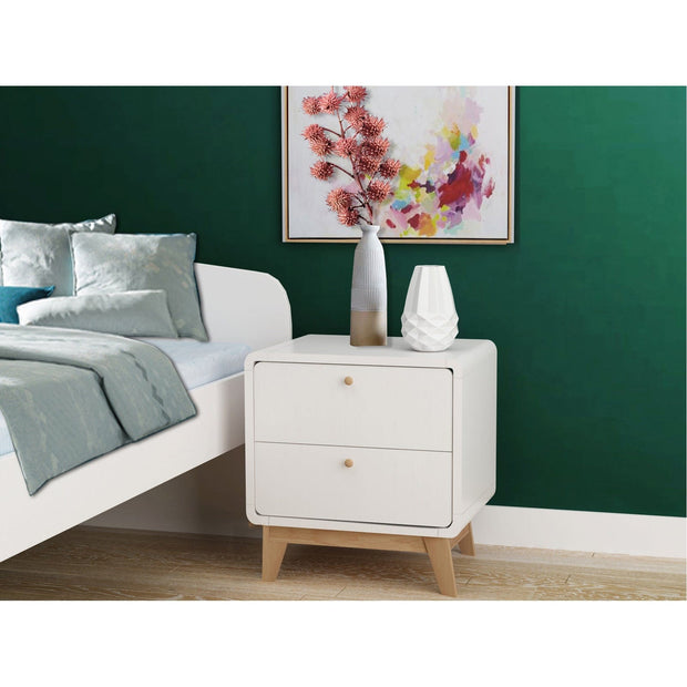 Dorel Home Noptiera din pal si MDF cu 2 sertare, Cassie Alb / Stejar, l51xA39xH53 cm