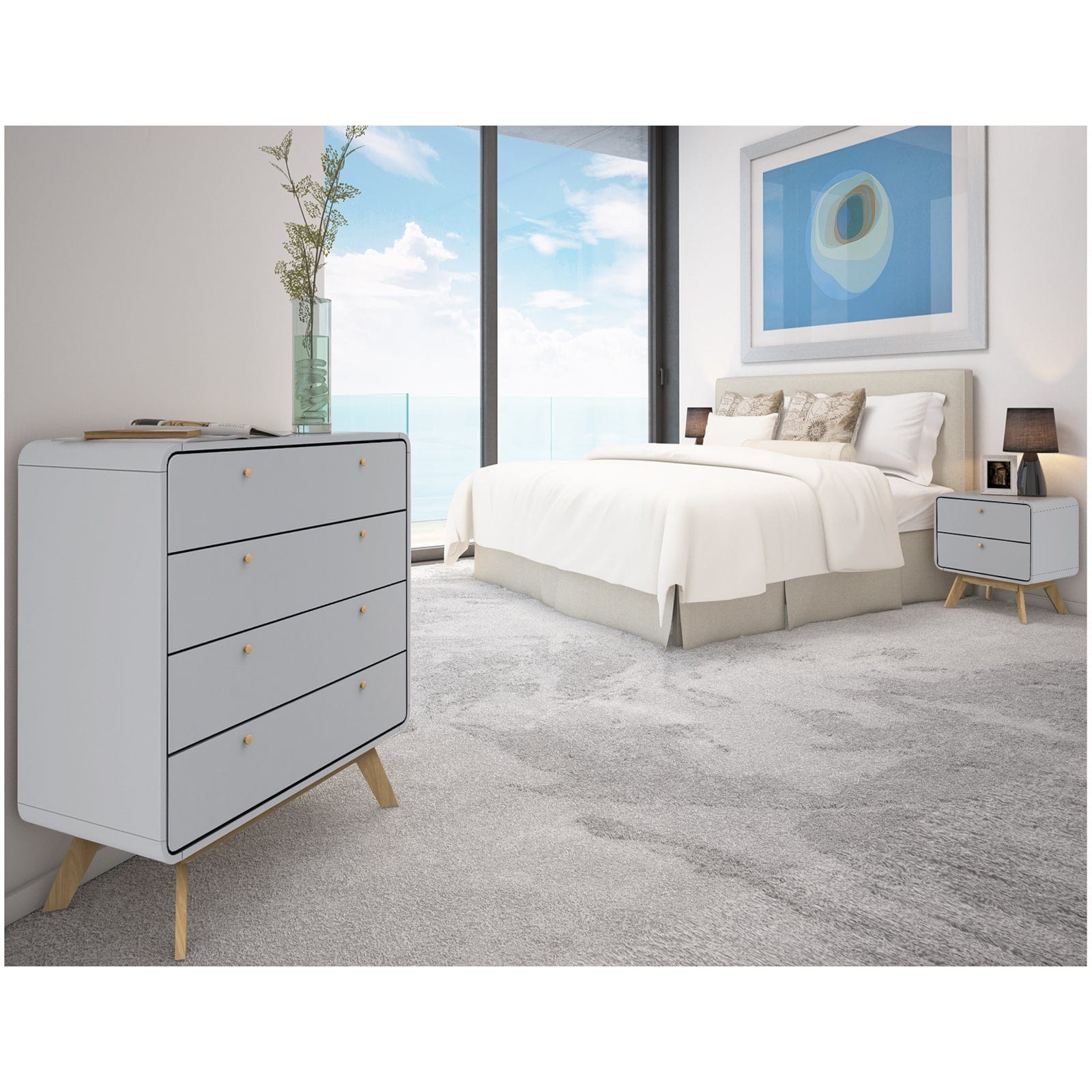 Dorel Home Noptiera din pal si MDF cu 2 sertare, Cassie Gri / Stejar, l51xA39xH53 cm