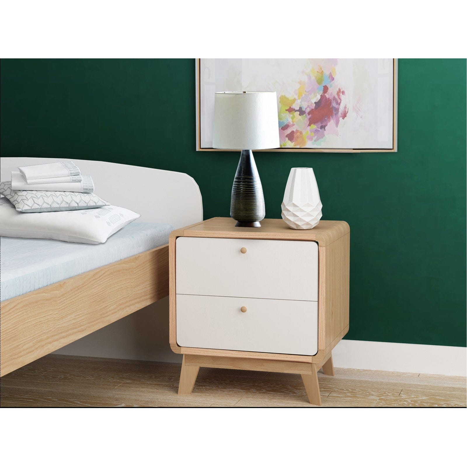 Dorel Home Noptiera din pal si MDF cu 2 sertare, Cassie Stejar / Alb, l51xA39xH53 cm