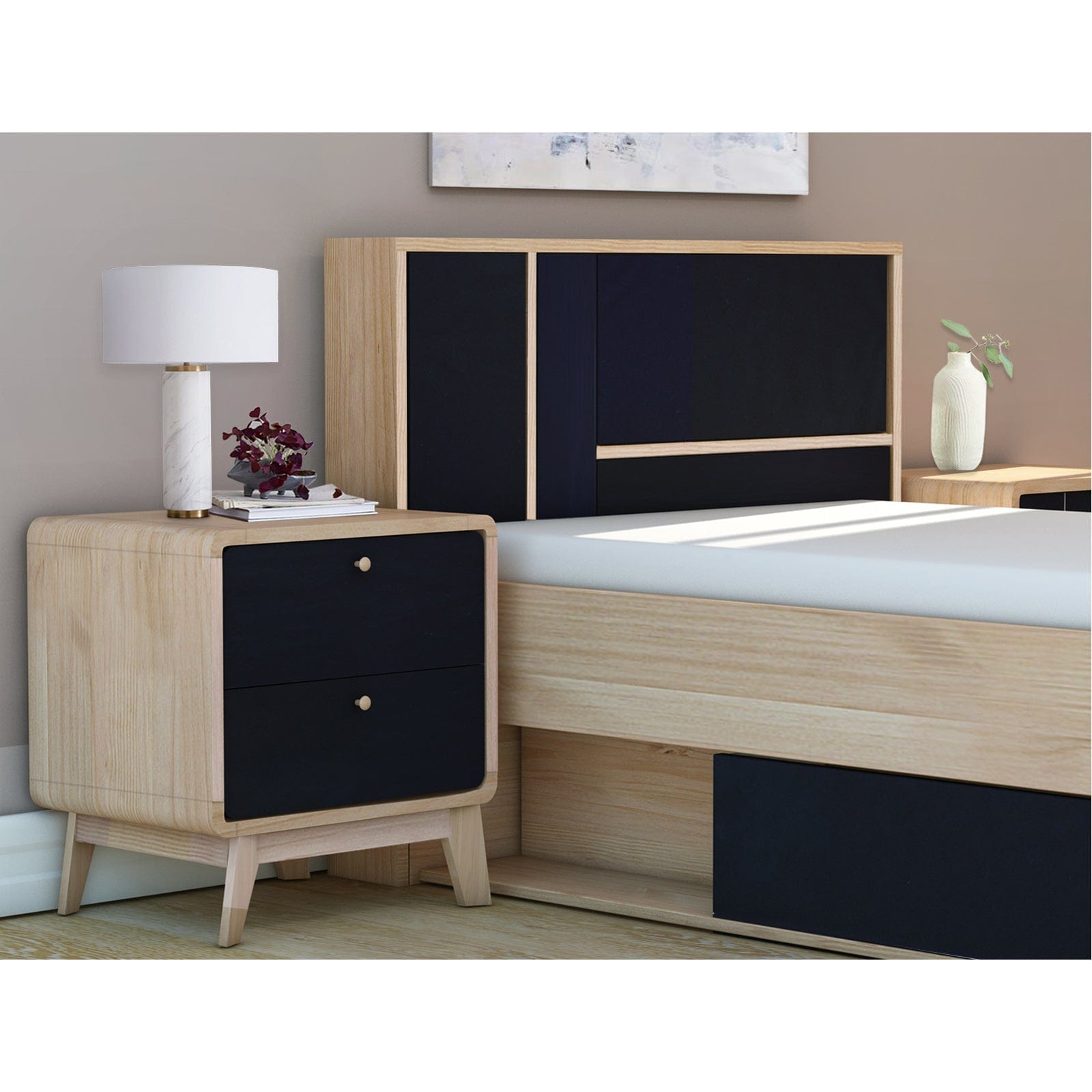 Dorel Home Noptiera din pal si MDF cu 2 sertare, Cassie Stejar / Negru, l51xA39xH53 cm