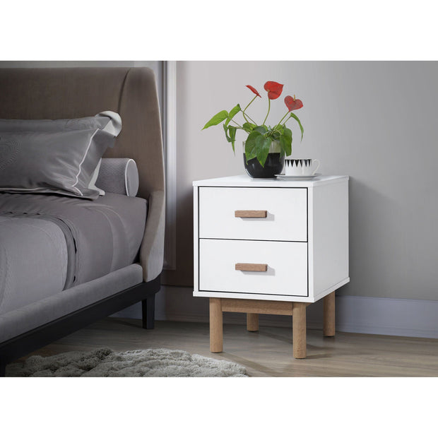 Dorel Home Noptiera din pal si MDF cu 2 sertare, Melanie Alb / Stejar, l40xA44xH55 cm