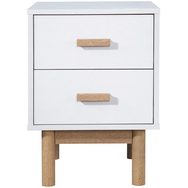 Dorel Home Noptiera din pal si MDF cu 2 sertare, Melanie Alb / Stejar, l40xA44xH55 cm