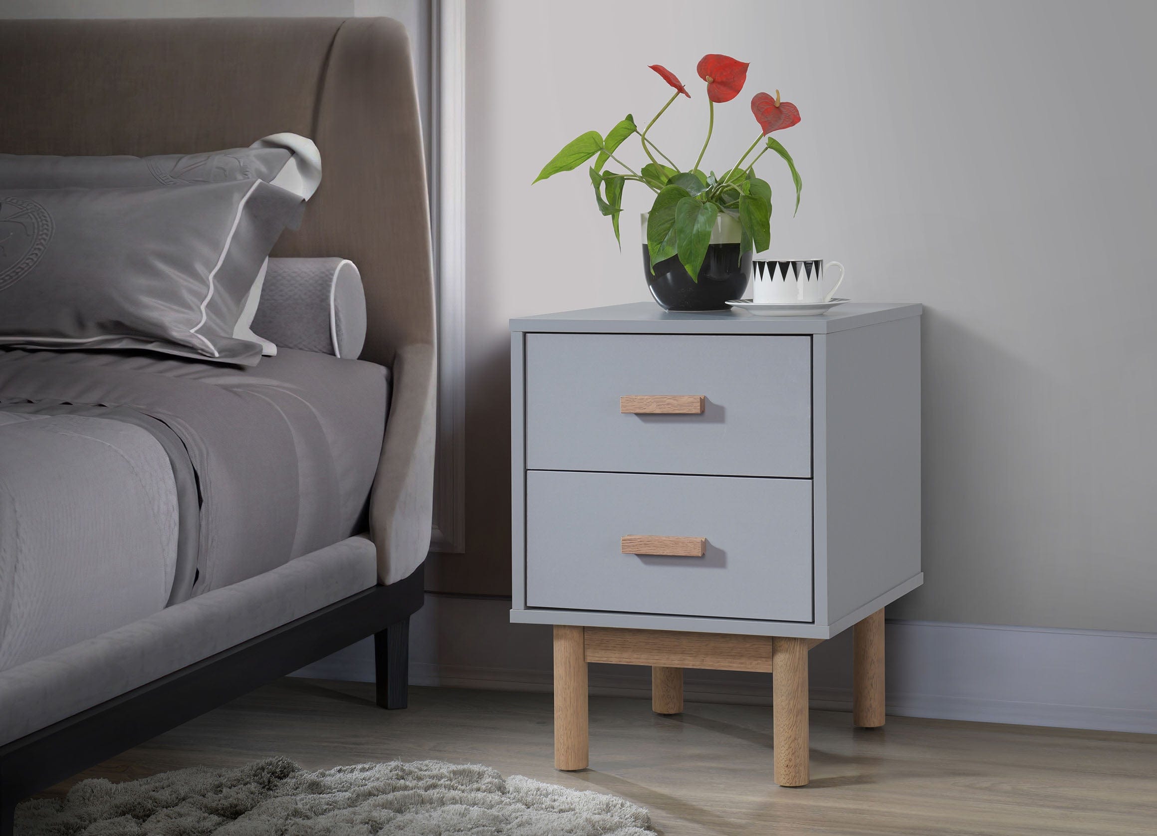 Dorel Home Noptiera din pal si MDF cu 2 sertare, Melanie Gri / Stejar, l40xA44xH55 cm