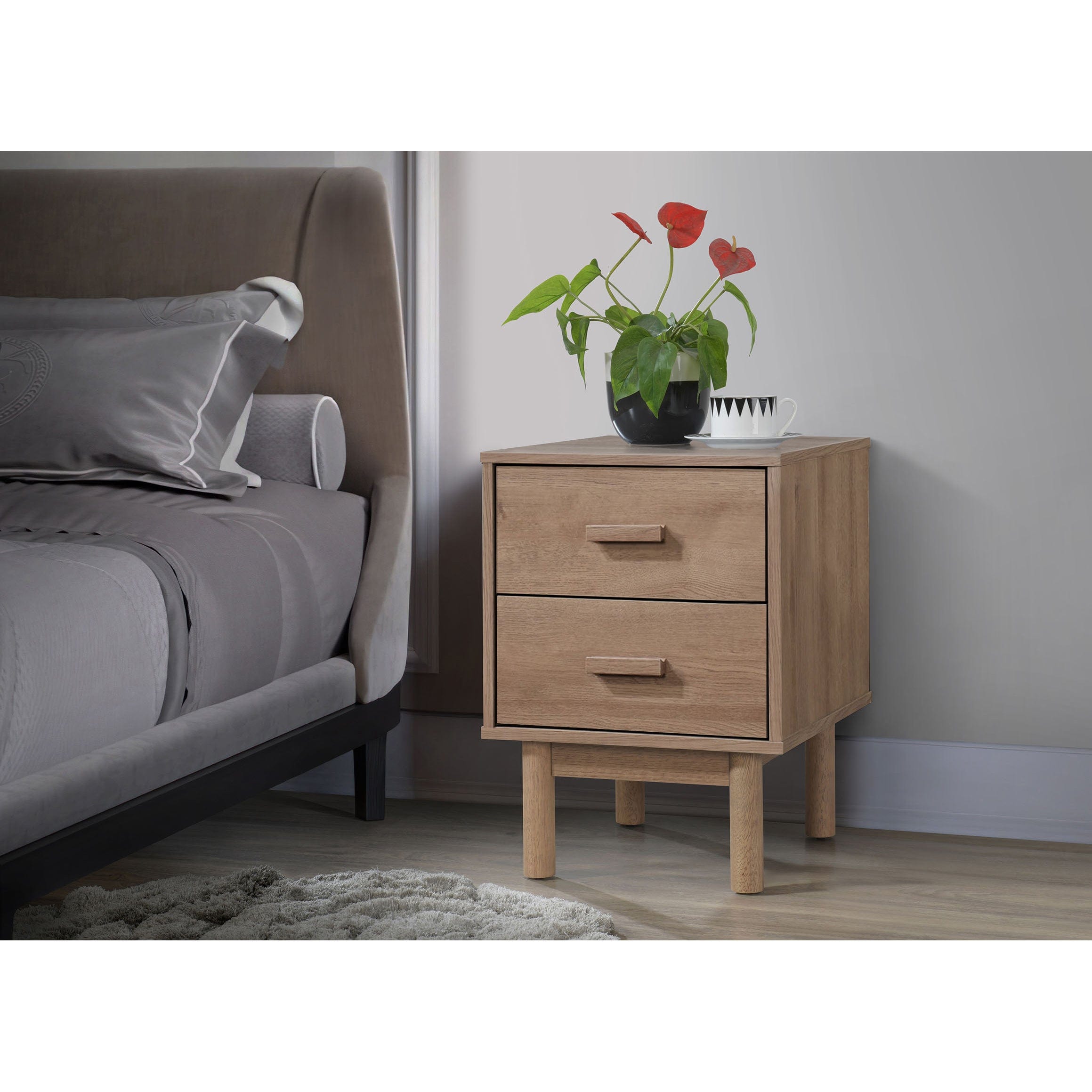 Dorel Home Noptiera din pal si MDF cu 2 sertare, Melanie Stejar, l40xA44xH55 cm