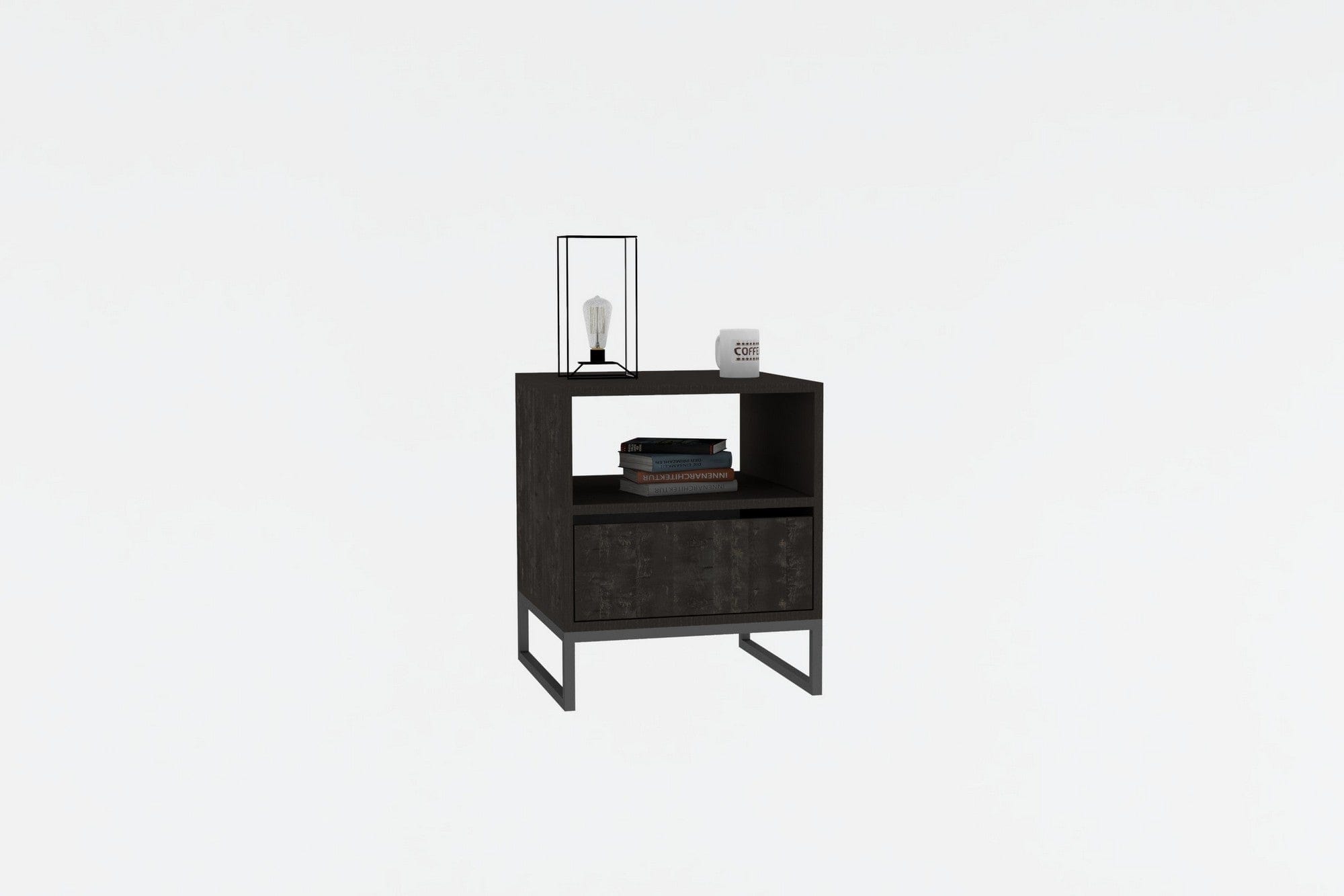 Asir Noptiera din pal si metal, cu 1 sertar, Lindau Antracit / Negru, l51xA51xH61 cm