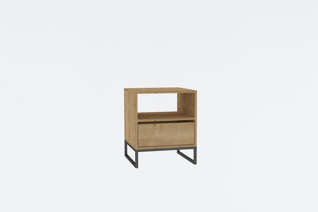 Asir Noptiera din pal si metal, cu 1 sertar, Lindau Natural / Negru, l51xA51xH61 cm