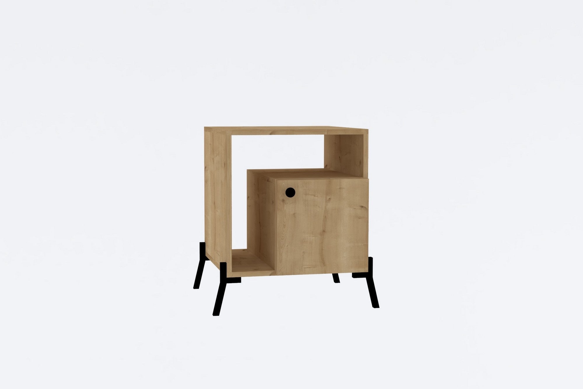 Noptiera din pal si metal, cu 1 usa, Hazal Stejar / Negru, l50xA61xH50 cm (2)