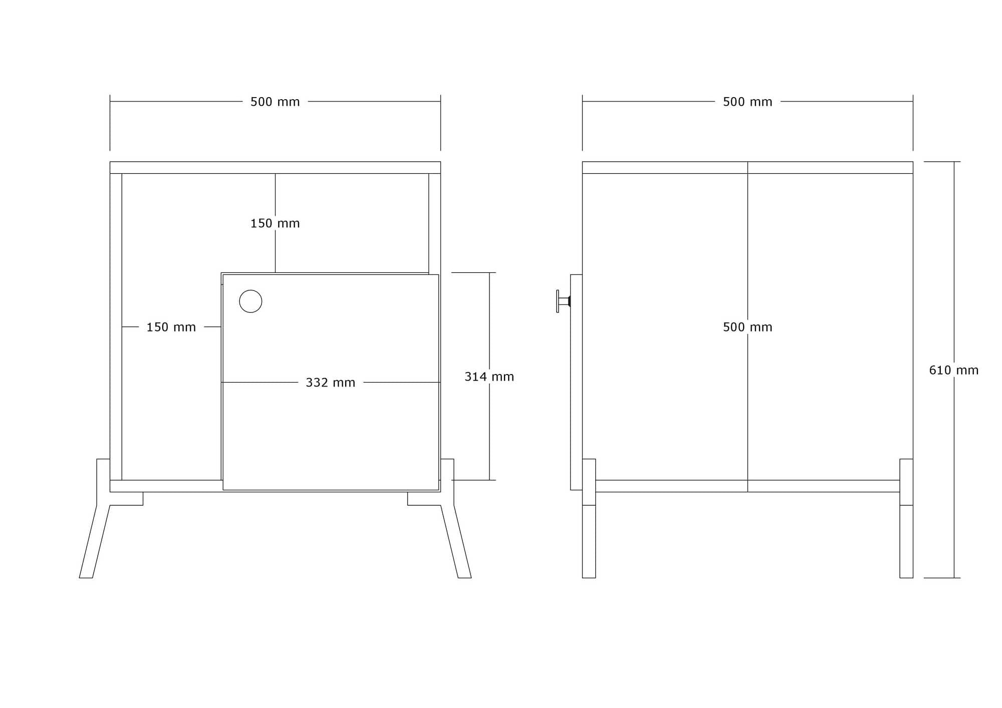 Noptiera din pal si metal, cu 1 usa, Hazal Stejar / Negru, l50xA61xH50 cm (3)