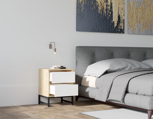 Noptiera din pal si metal, cu 2 sertare, Cefalu Natural / Negru, l40xA40xH55 cm (1)