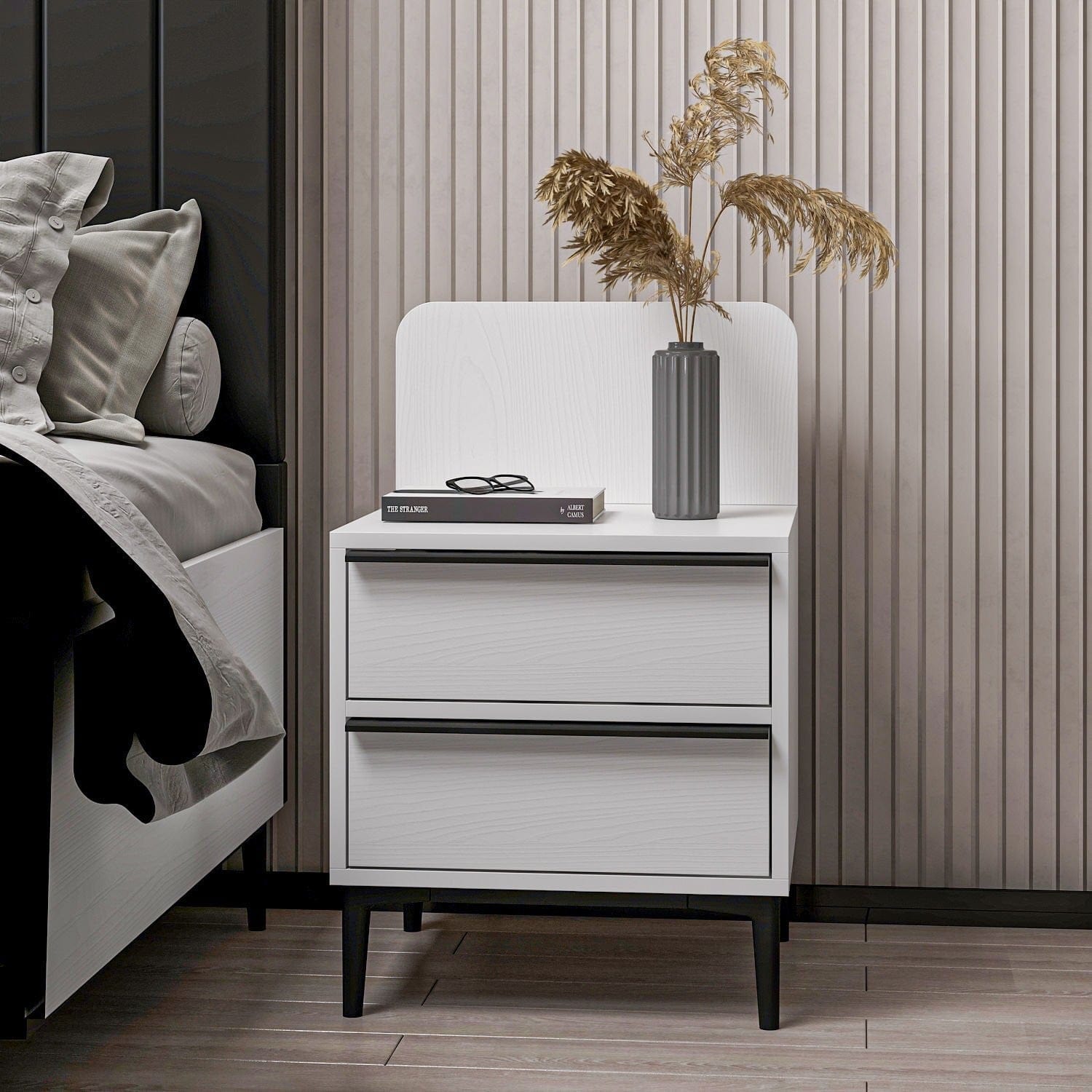 Noptiera din pal si metal, cu 2 sertare, Elevate Alb / Negru, l50xA45xH78 cm (1)