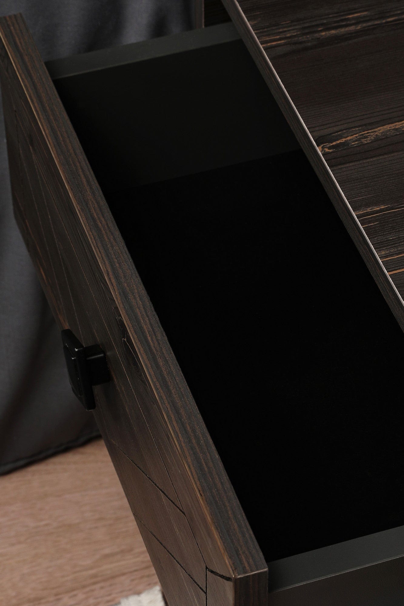 Asir Noptiera din pal si metal, cu 2 sertare, Luna Maro Inchis / Negru, l50xA40xH55 cm