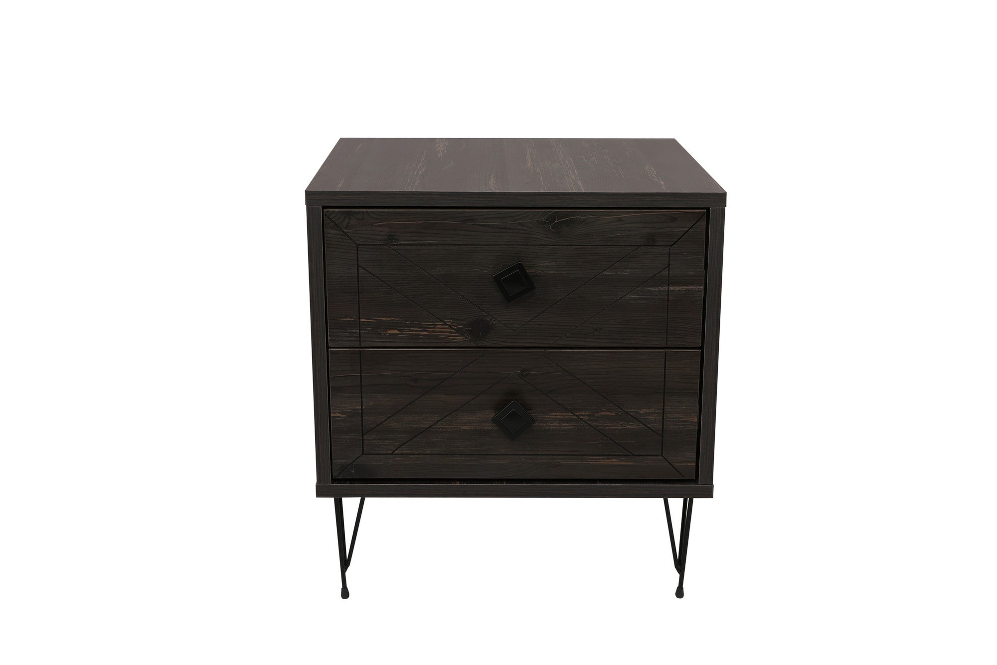 Asir Noptiera din pal si metal, cu 2 sertare, Luna Maro Inchis / Negru, l50xA40xH55 cm