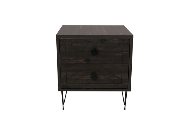 Asir Noptiera din pal si metal, cu 2 sertare, Luna Maro Inchis / Negru, l50xA40xH55 cm