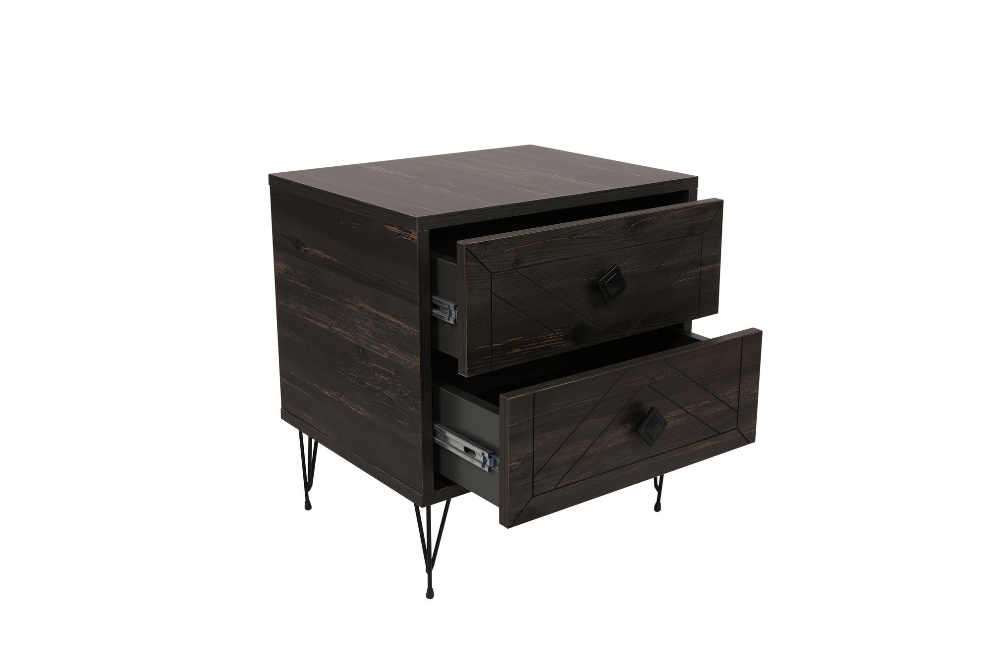 Asir Noptiera din pal si metal, cu 2 sertare, Luna Maro Inchis / Negru, l50xA40xH55 cm