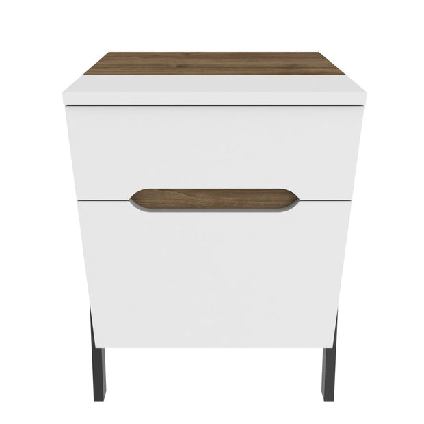 Asir Noptiera din pal si metal, cu 2 sertare, Neva Alb / Negru, l45xA38xH63,5 cm