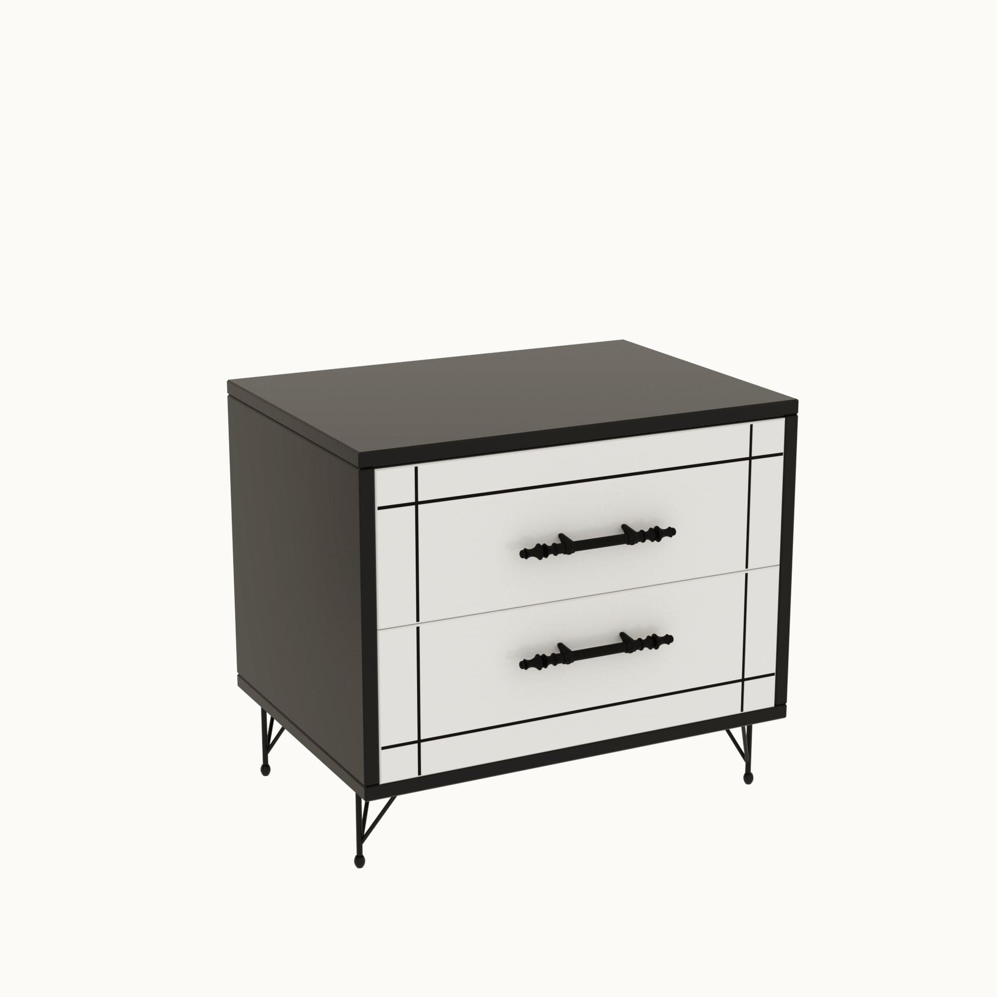 Asir Noptiera din pal si metal, cu 2 sertare, Night Alb / Negru, l50xA40xH55 cm