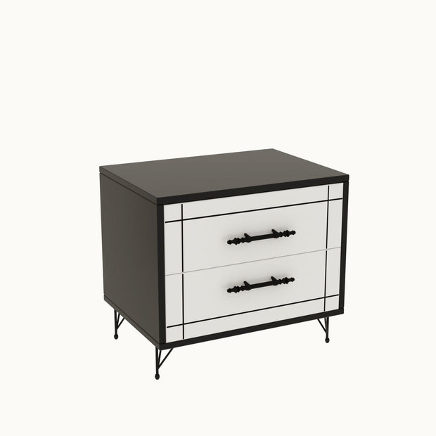 Asir Noptiera din pal si metal, cu 2 sertare, Night Alb / Negru, l50xA40xH55 cm