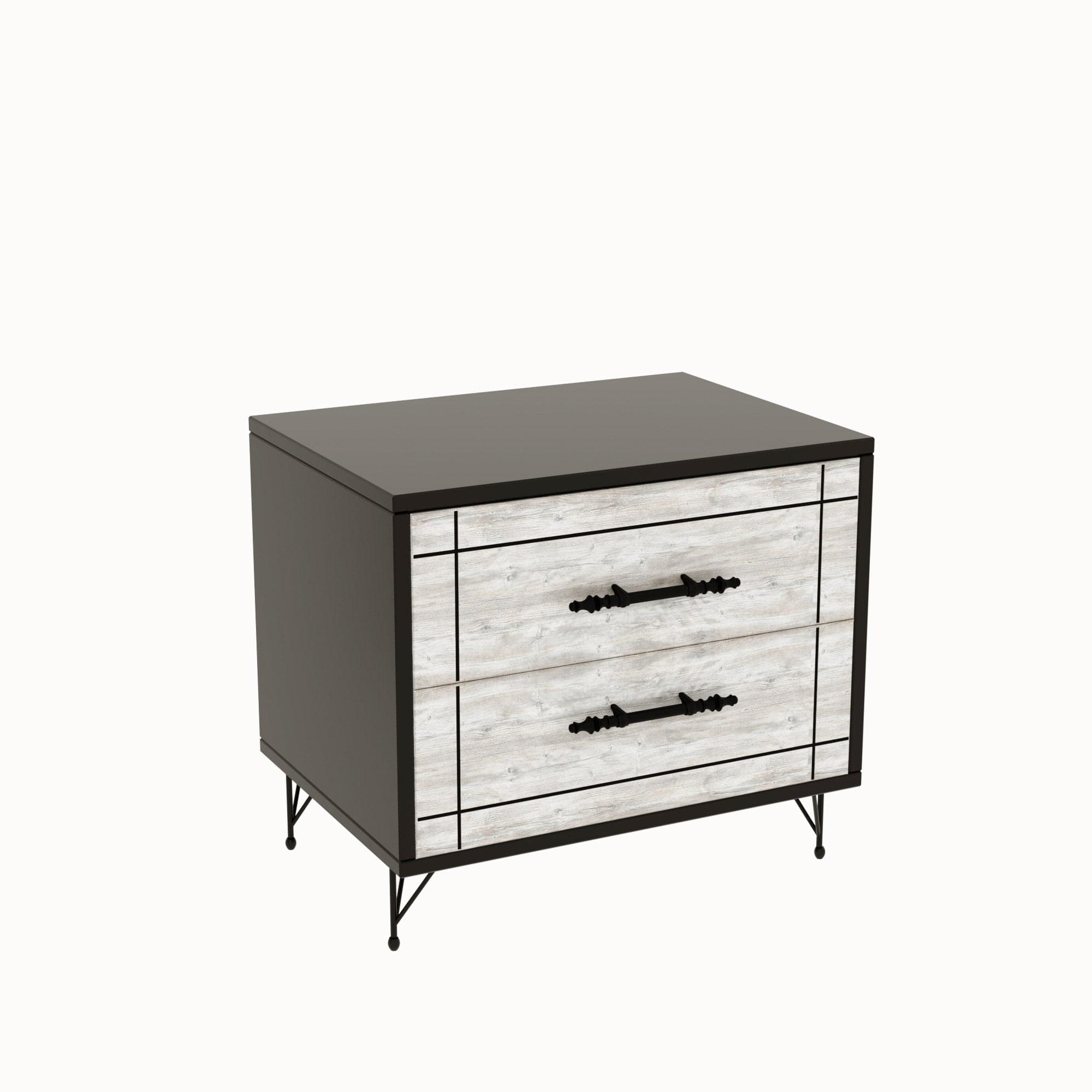 Asir Noptiera din pal si metal, cu 2 sertare, Night Gri / Negru, l50xA40xH55 cm