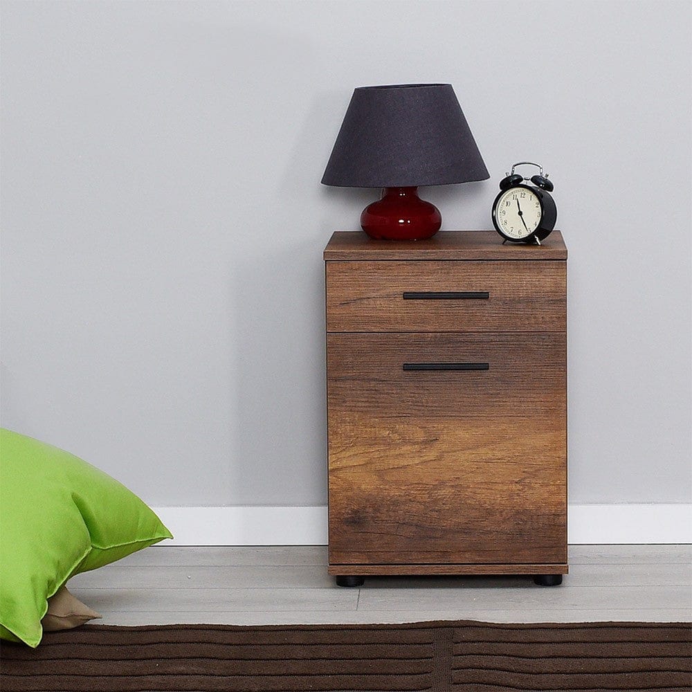 Asir Noptiera din pal si plastic, cu 1 sertar si 1 usa, Komodo 511 Nuc / Negru, l40xA39xH57 cm