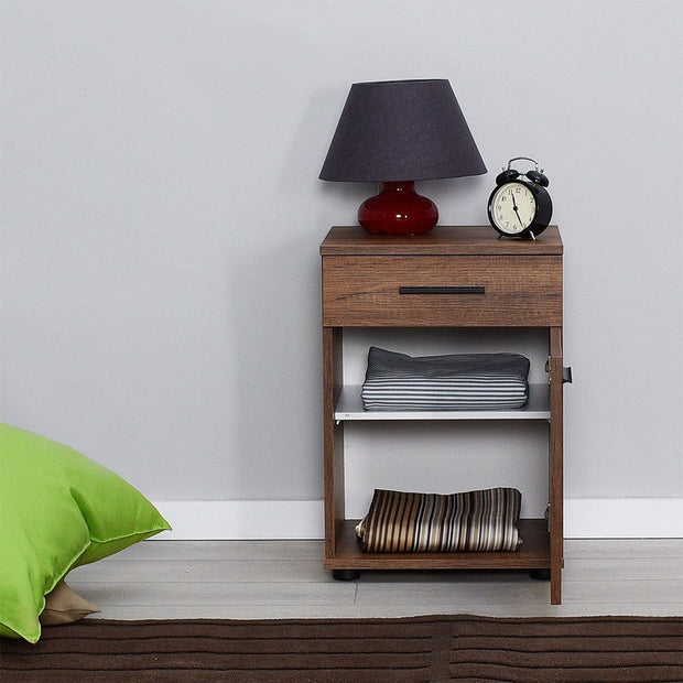 Asir Noptiera din pal si plastic, cu 1 sertar si 1 usa, Komodo 511 Nuc / Negru, l40xA39xH57 cm