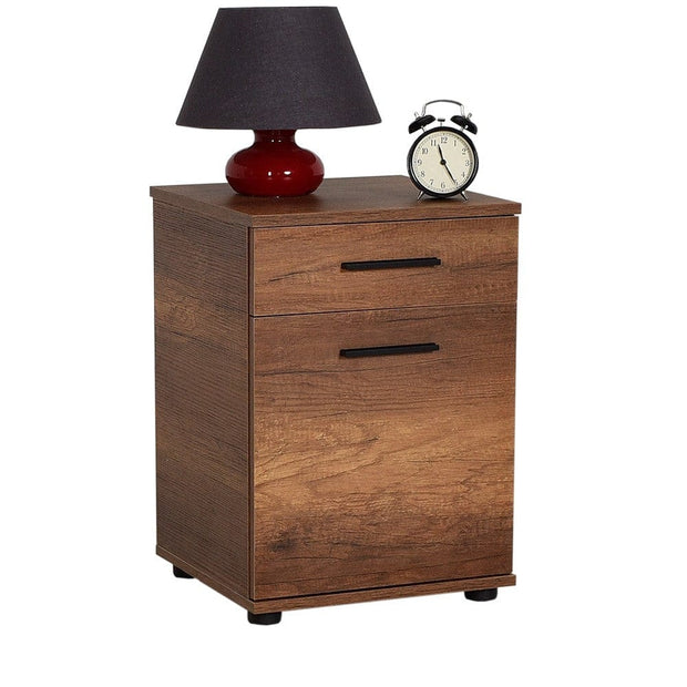 Asir Noptiera din pal si plastic, cu 1 sertar si 1 usa, Komodo 511 Nuc / Negru, l40xA39xH57 cm