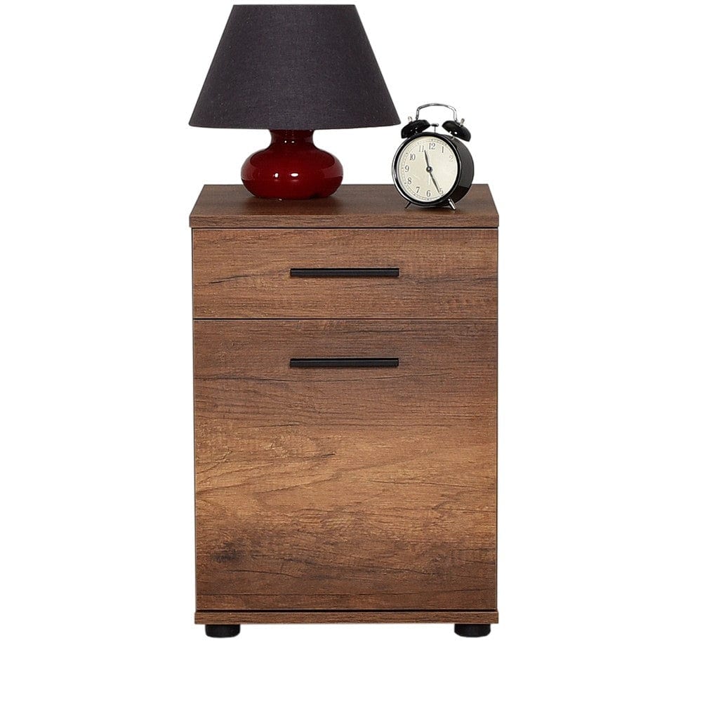 Asir Noptiera din pal si plastic, cu 1 sertar si 1 usa, Komodo 511 Nuc / Negru, l40xA39xH57 cm