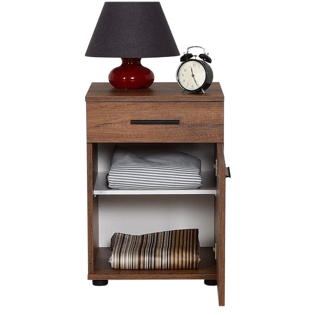 Asir Noptiera din pal si plastic, cu 1 sertar si 1 usa, Komodo 511 Nuc / Negru, l40xA39xH57 cm