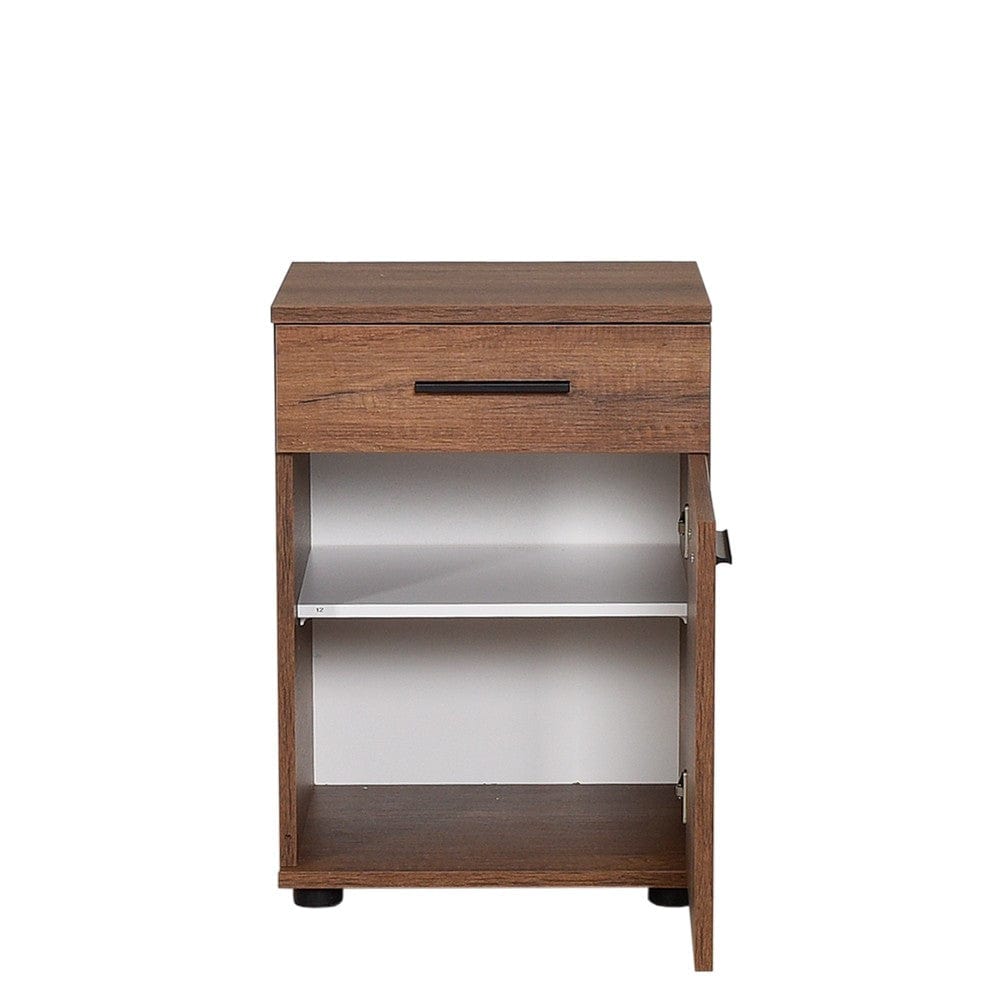 Asir Noptiera din pal si plastic, cu 1 sertar si 1 usa, Komodo 511 Nuc / Negru, l40xA39xH57 cm