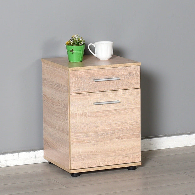 Noptiera din pal si plastic, cu 1 sertar si 1 usa, Komodo 511 Stejar Sonoma / Negru, l40xA39xH57 cm (1)