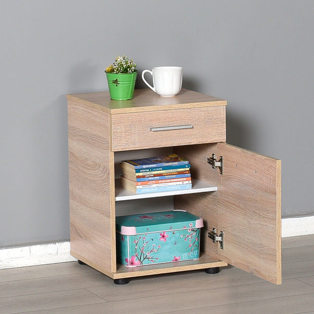 Noptiera din pal si plastic, cu 1 sertar si 1 usa, Komodo 511 Stejar Sonoma / Negru, l40xA39xH57 cm (2)