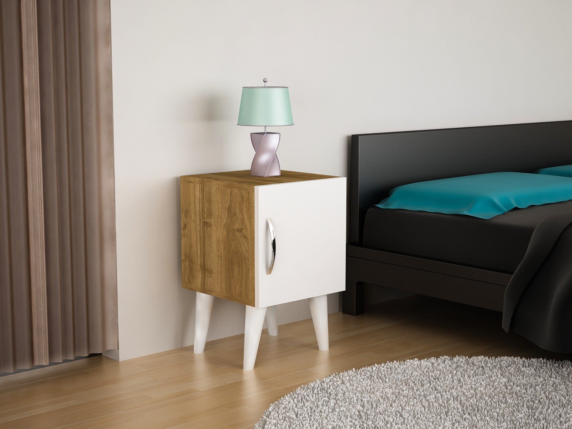 Asir Noptiera din pal si plastic, cu 1 usa, Bellini V1 Nuc / Alb, l35xA37,1xH55 cm