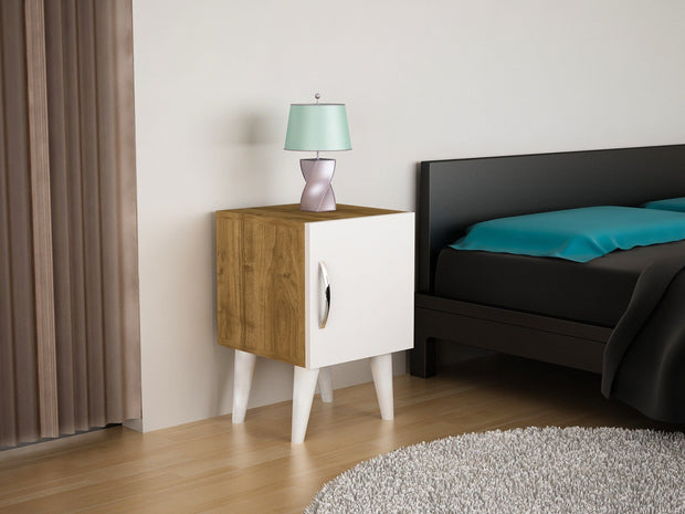 Asir Noptiera din pal si plastic, cu 1 usa, Bellini V1 Nuc / Alb, l35xA37,1xH55 cm