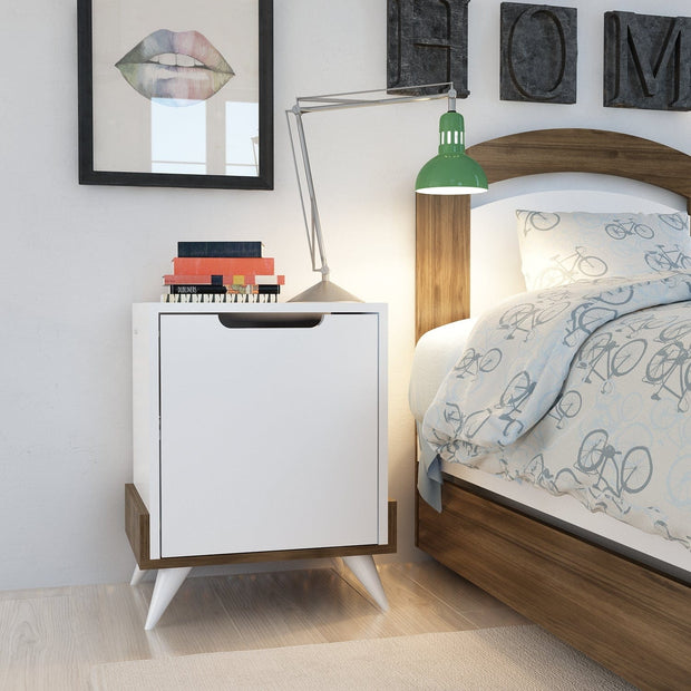 Asir Noptiera din pal si plastic, cu 1 usa, Monzana Nuc / Alb, l48,6xA35xH60 cm
