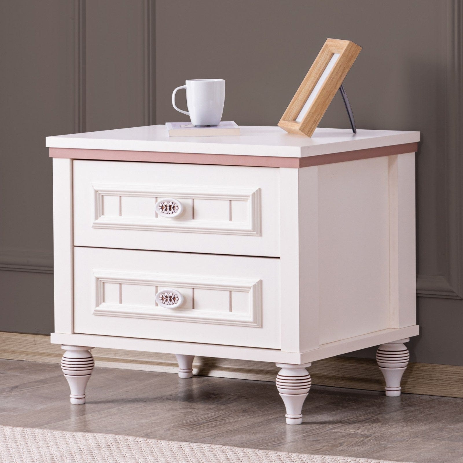 Asir Noptiera din pal si plastic, cu 2 sertare, Ezgi Alb, l52xA42xH47 cm