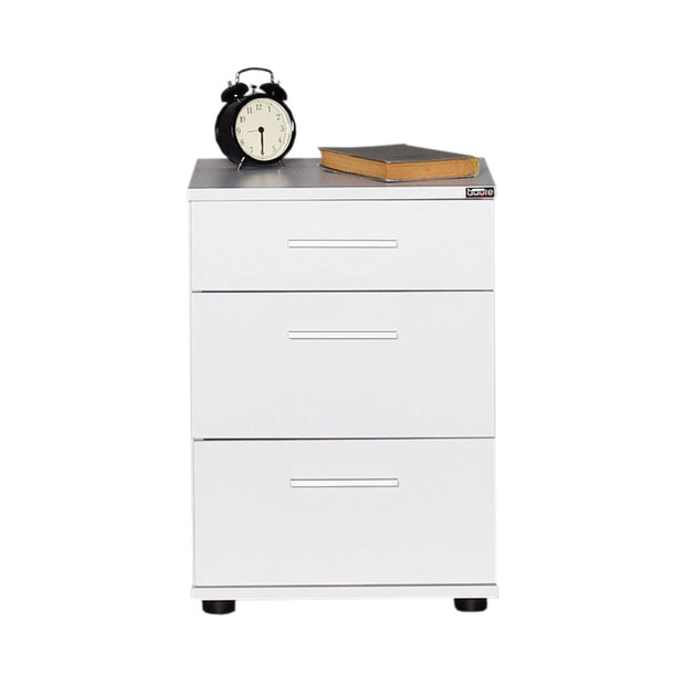 Asir Noptiera din pal si plastic, cu 3 sertare, Komodo 530 Alb / Negru, l40xA39xH57 cm