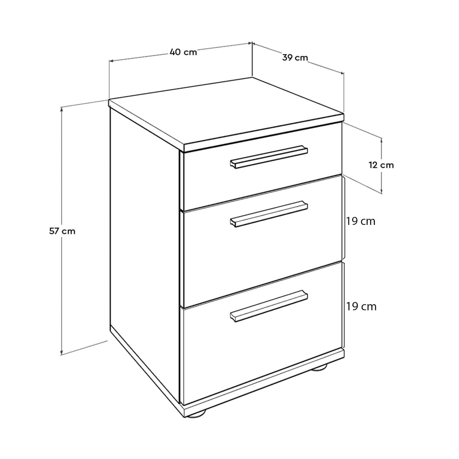Noptiera din pal si plastic, cu 3 sertare, Komodo 530 Alb / Negru, l40xA39xH57 cm (6)