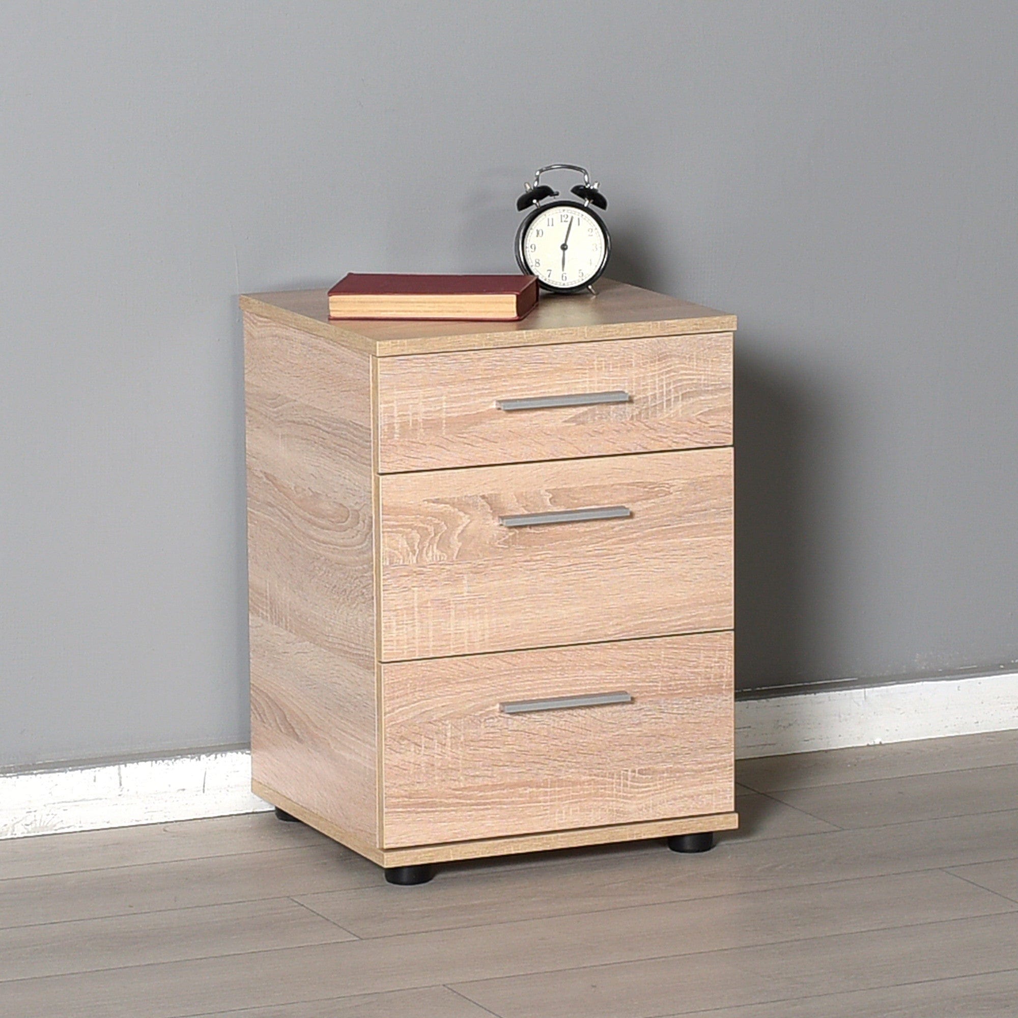 Asir Noptiera din pal si plastic, cu 3 sertare, Komodo 530 Stejar Sonoma / Negru, l40xA39xH57 cm