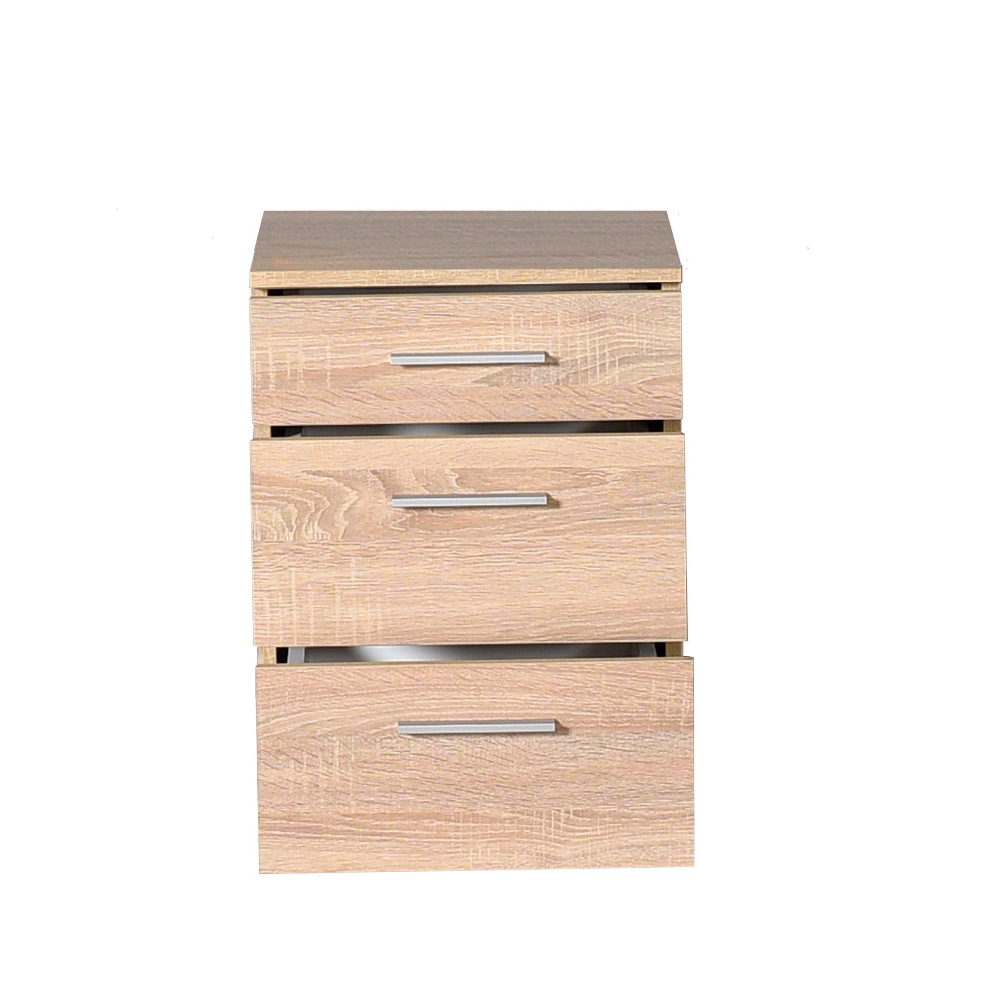 Asir Noptiera din pal si plastic, cu 3 sertare, Komodo 530 Stejar Sonoma / Negru, l40xA39xH57 cm