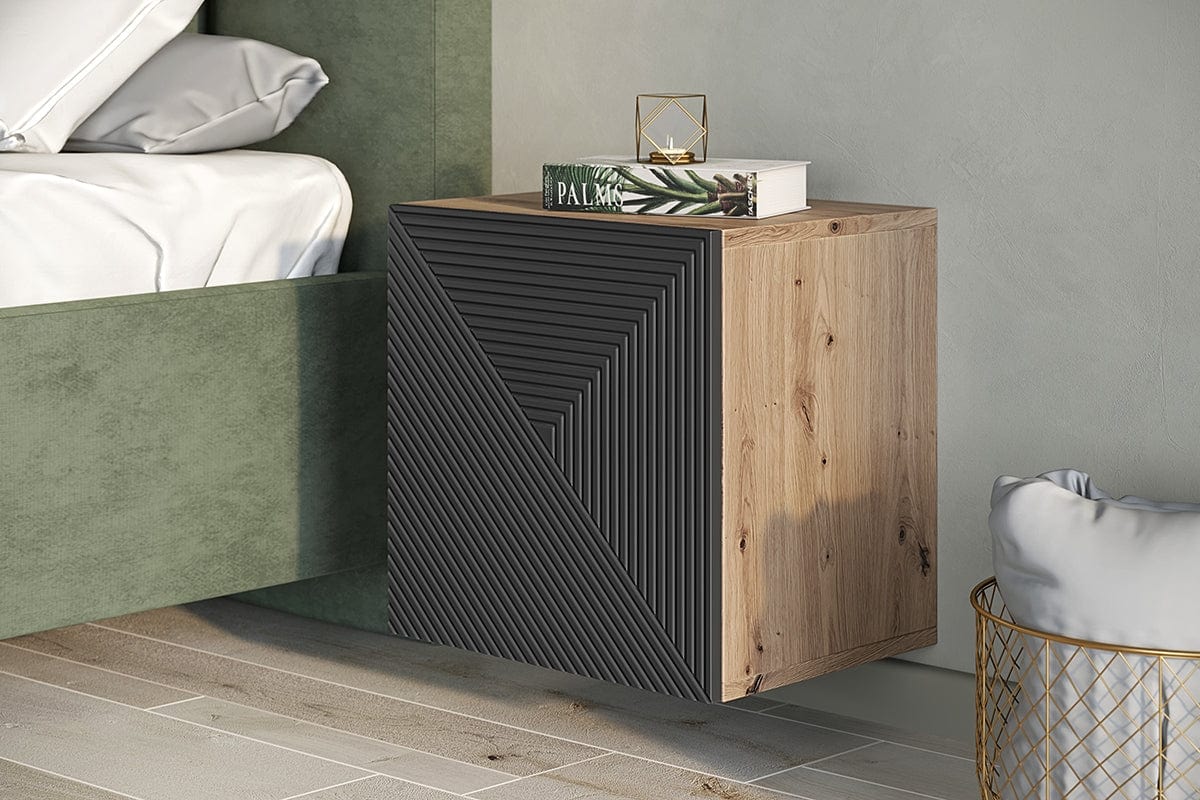 Bogart Noptiera suspendata din pal si MDF, cu 1 usa, Asha 40-1D Antracit / Stejar Artisan, l40xA32xH40 cm