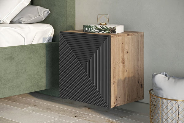 Bogart Noptiera suspendata din pal si MDF, cu 1 usa, Asha 40-1D Antracit / Stejar Artisan, l40xA32xH40 cm