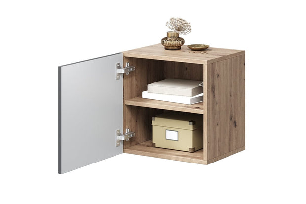 Bogart Noptiera suspendata din pal si MDF, cu 1 usa, Asha 40-1D Antracit / Stejar Artisan, l40xA32xH40 cm