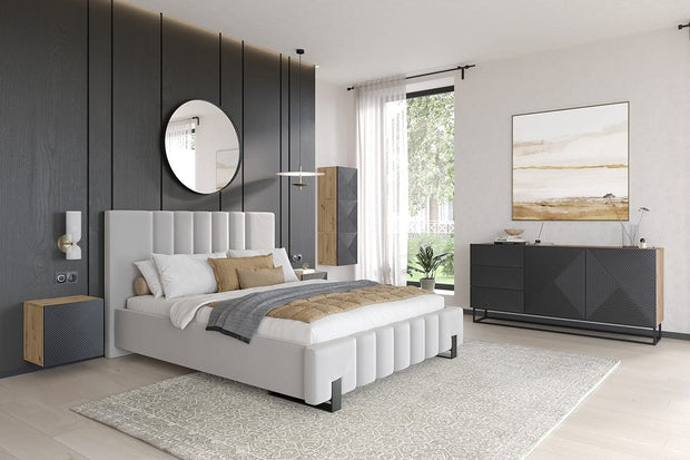 Bogart Noptiera suspendata din pal si MDF, cu 1 usa, Asha 40-1D Antracit / Stejar Artisan, l40xA32xH40 cm