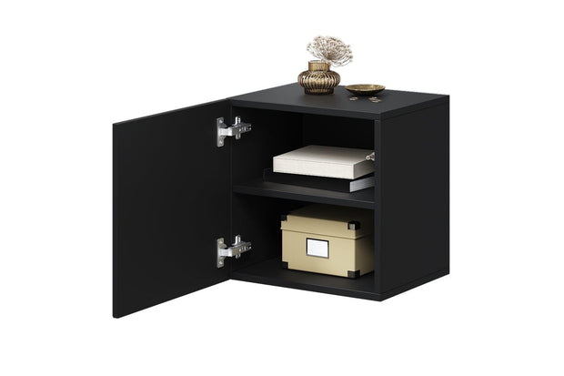 Bogart Noptiera suspendata din pal si MDF, cu 1 usa, Asha 40-1D Negru, l40xA32xH40 cm