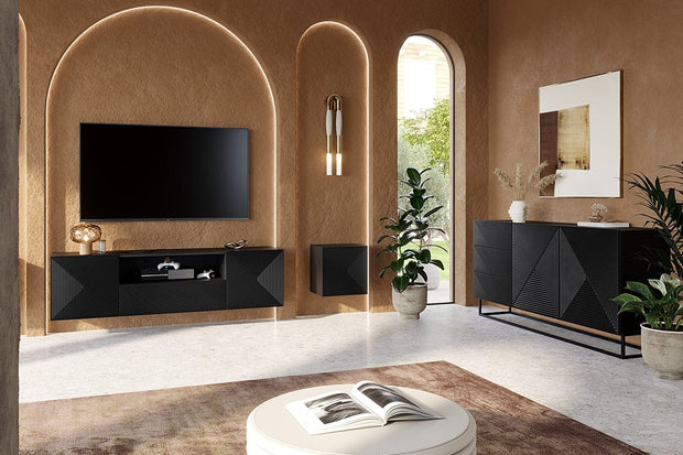 Bogart Noptiera suspendata din pal si MDF, cu 1 usa, Asha 40-1D Negru, l40xA32xH40 cm