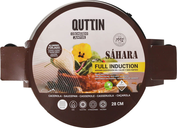 Inde Soler Hispania Oala pentru sos din aluminiu, capac inclus, Ø28 cm, Sahara Maro / Negru