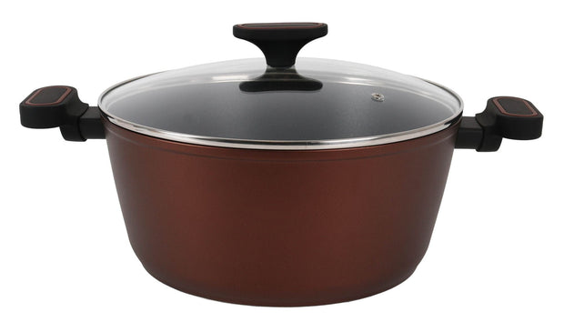 Inde Soler Hispania Oala pentru sos din aluminiu, capac inclus, Ø28 cm, Sahara Maro / Negru