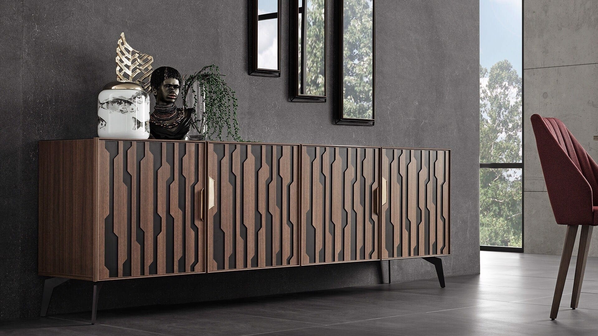 BFSummer Oglinda decorativa cu rama din pal Louisa Medium Nuc / Negru, l25,5xH80,6 cm