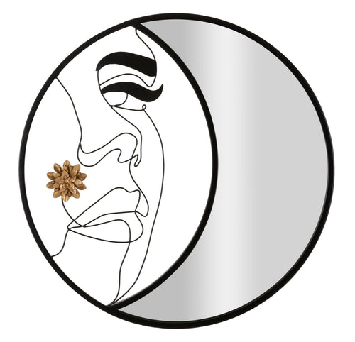 Oglinda decorativa din metal, Melly Negru / Auriu, Ø80 cm