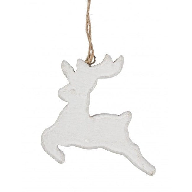 Ornament pentru brad, din lemn Kote Deer Alb, H11 cm